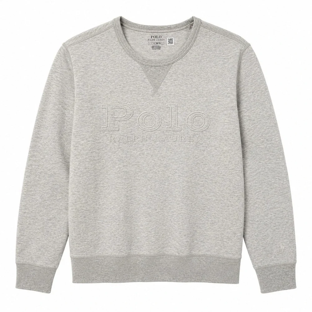 Polo Ralph Lauren Logo Embossed Double Knit Sweatshirt Men's L Gray Crewneck
